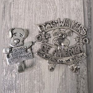 Dog 'Wall Mount Hook Metal Rack Hanger Silver Set of 2